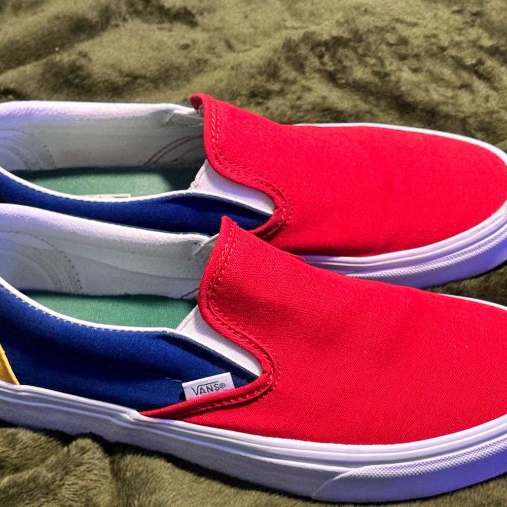 Vans Red and Blue Slip-On Sneakers